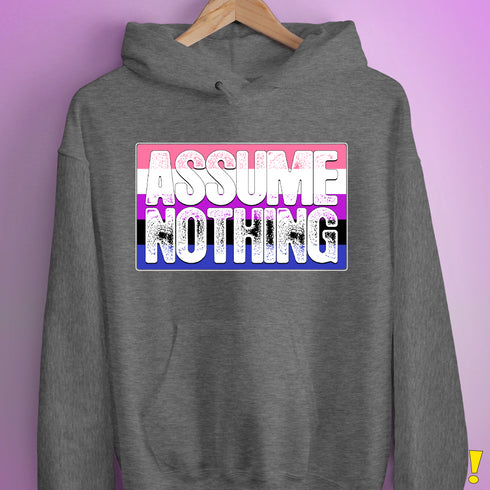 Assume Nothing Genderfluid Pride Flag Hoodie - Grey Heather